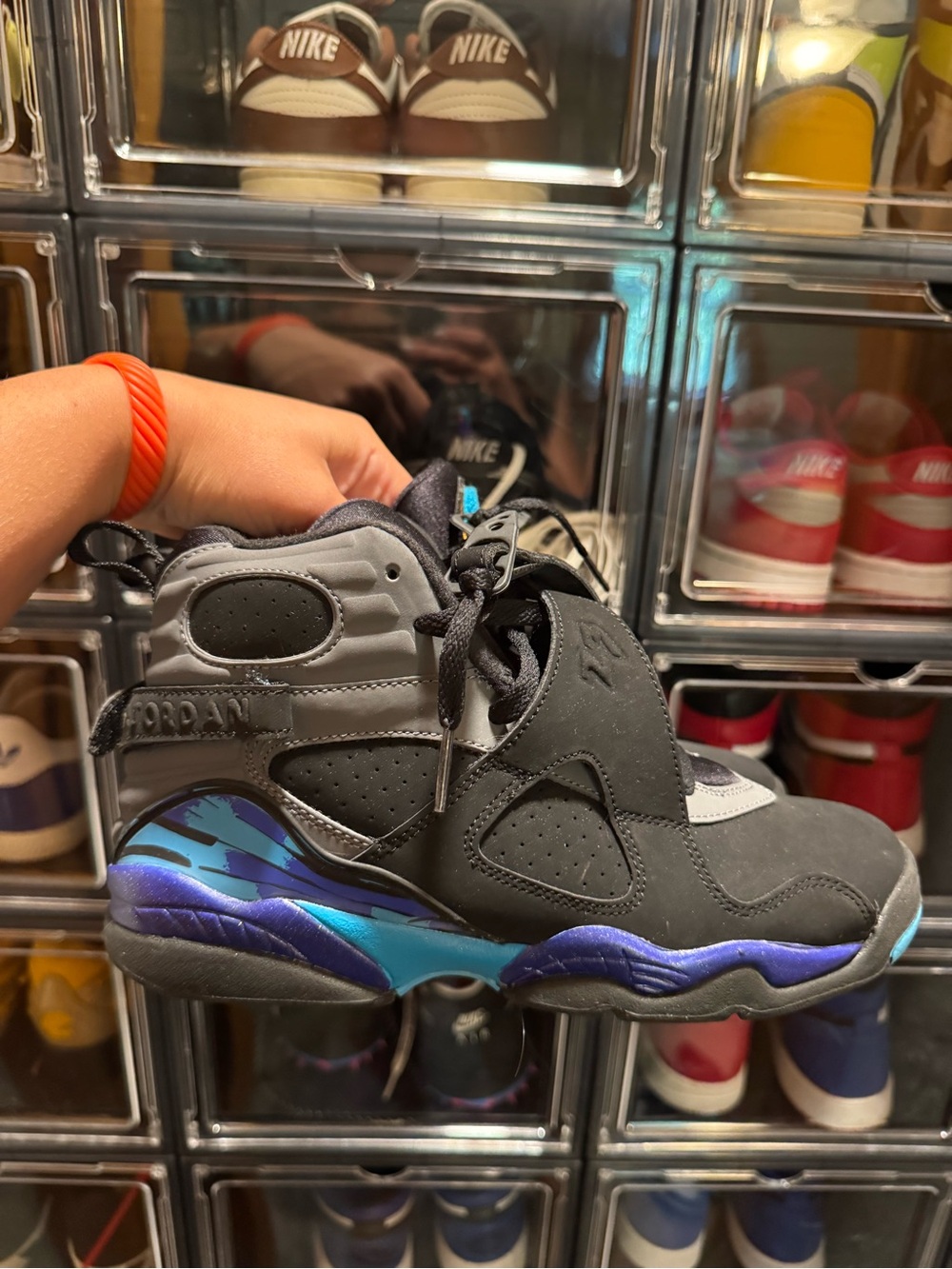 Jordan Kids Black with Purple & Teal Accent Retro Sneakers